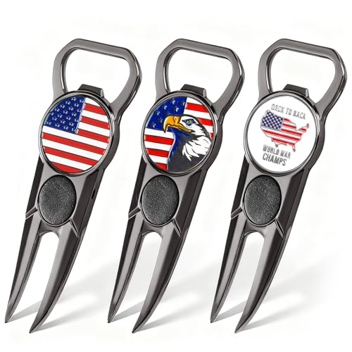 Amy Sport Premium Golf Divot Repair Tool Ball Markers with Belt Clip Value 3 Pack, 7-in-1 Tools Leather Grip Club Holder, Bottle Opener, Club Groove Cleaner, Putting Alignment Guide (Dark Gray-3 Pack)