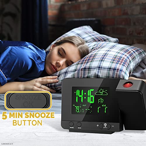 Projection Alarm Clocks For Bedrooms - Colorful Digital Alarm Clock With Projection On Ceiling Indoor Outdoor Thermometer Wireless Weather Station - Usb Charging Port Wall Clock Hygrometer Thermometer #TOP7