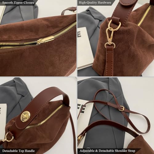 Carteras de gamuza para mujer: bolso cruzado pequeño, bolso retro de hombro, bolso de mano con asa superior y tote miniatura 5