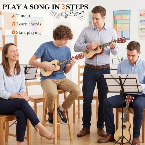Image of Everjoys Soprano Ukulele Beginner Kit 21 Inch w /Free Online Lesson Gig Bag Tuner Picks Strap, Fast to Learn (Rainbow String)