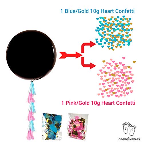 2 XL Baby Gender Reveal Balloons | 20 Team Boy or Girl Wristbands For Baby Shower Party Games | Pink and Blue Heart Confetti with Tassels | 26pcs Gender Reveal Party Supplies Kit |