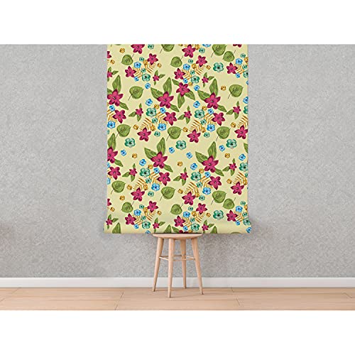 Papier Peint Fleurs Tropicales Lessivable pour Masquer les Défauts du Mur