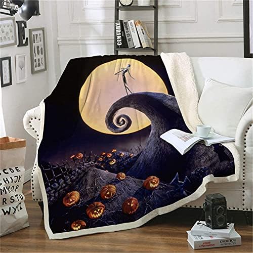 Bfrdollf Sherpa Blanket 150 x 200 cm Cuddly Blanket Cartoon Soft Fluffy Fleece Blanket Warm Sofa Blanket Couch Blanket Bedspread (The Nightmare Before Christmas) (14.100 x 140 cm)