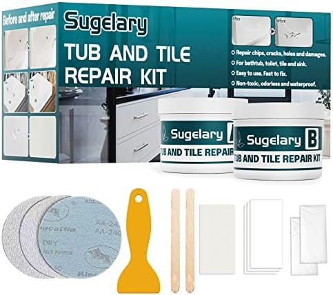 Sugelary Shower Tray Repair Kits, Waterproof Bath Repair Kit, Leak-Proof Tub Tile Bath Enamel Porcelain Repair Kit for Refinishing Ceramic Scratches, Holes, Cracks 200g (1)