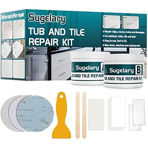 Sugelary Shower Tray Repair Kits, Waterproof Bath Repair Kit, Leak-Proof Tub Tile Bath Enamel Porcelain Repair Kit for Refinishing Ceramic Scratches, Holes, Cracks 200g (1) Cover