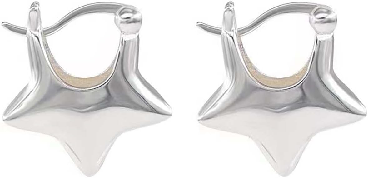 Silver Star Hoop Earring, Lightweight 925 Metal, Cute Star Design, Huggie Earrings for Women, Small Sleeper, Cartilage Jewelry Gifts
