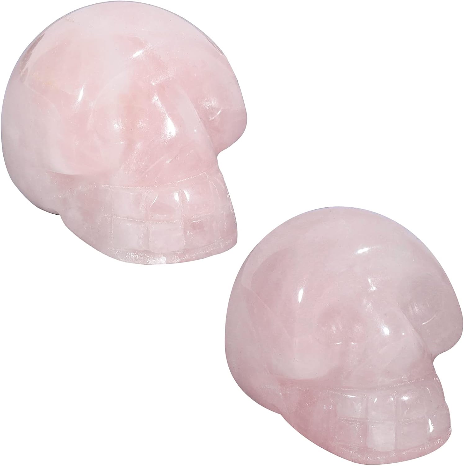 Nupuyai 2pcs Rose Quartz Mini Crystals Statue Carved Skull Set, Healing Stone Head Figurine Pocket Sculpture for Home Office Decor