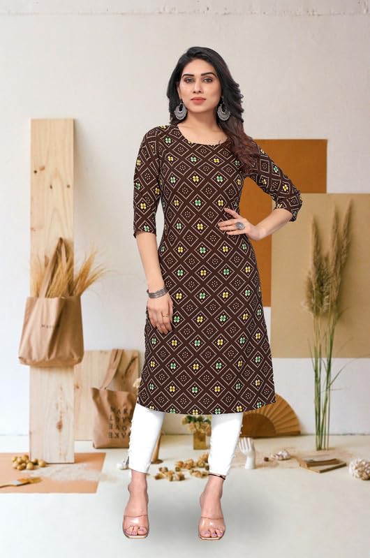 Image of JAKHANA Women's Crepe Printed Casual Straight Calf Length Round Nick Kurta Pack of 4