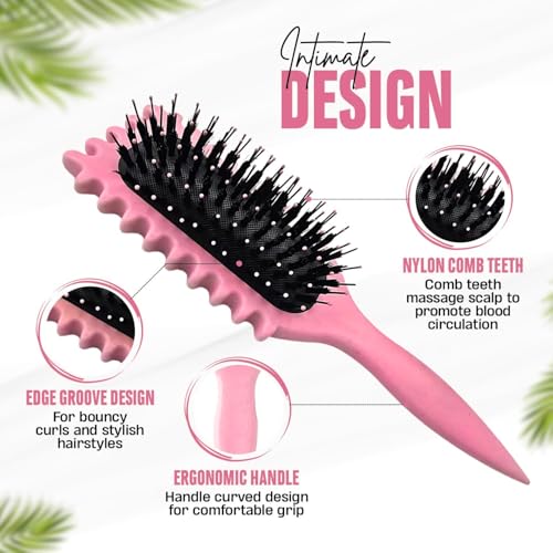 Image of Combelle 5-in-1 Curl Hair Brush | Vegan Boar Bristles | Bio-Based PLA Handle | Detangling, Defining & Frizz Control for Curly & Wavy Hair | For Men & Women - Red
