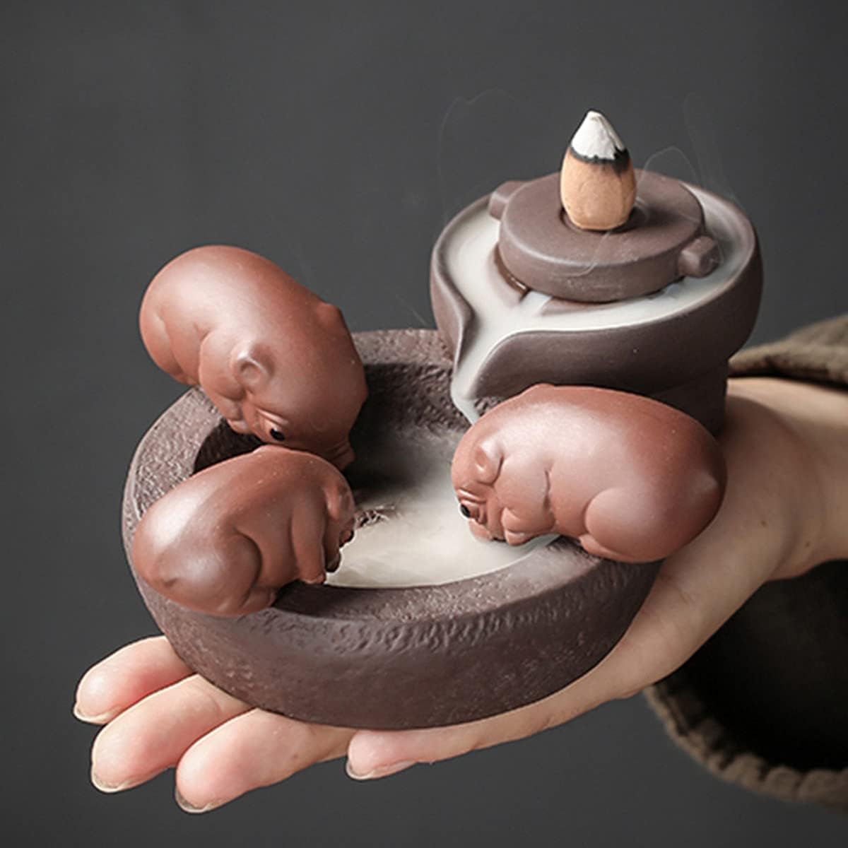Incense Cones Burner, Waterfall Backflow Pigs Incense Holder Handcrafted Ceramic Censer Home Decoration Handicraft Gift