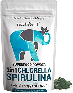 2 in 1 Chlorella & Spirulina Powder. Premium Grade. Broken Cell Wall. 100%