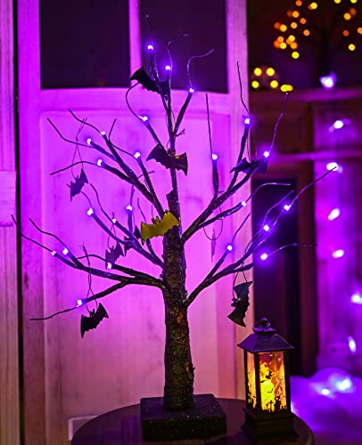 Zhouduidui Halloween Tree, Black Spooky Tree With 24Led Purple Lights And 10 Bat Ornaments Battery Powered 18In Lighted Halloween Bonsai Tree For Indoor Tabletop Halloween Party Decoration #TOP2