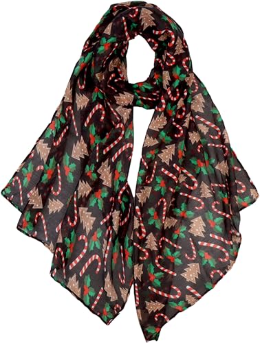 VIVIAN & VINCENT als Geschenk verpackte, weiche, leichte, durchsichtige Herbst-/Winter-Weihnachtsdecke für Frauen, gemütlich für Mädchen und Teenager, Schwarze Zuckerstange, und Weihnachtsbäume