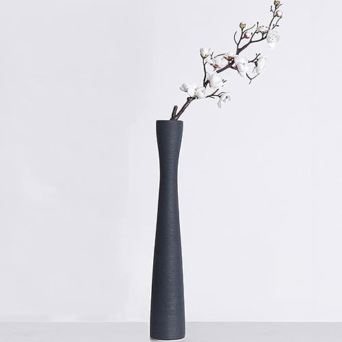 AETVRNI Florero de cerámica negro, jarrón alto y delgado de 16 pulgadas para decoración, jarrón de hierba de las pampas, jarrón cepillado hecho a