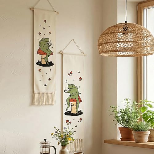 Tapiz vertical de ranas divertidas con borlas para la pared de la habitación infantil 3
