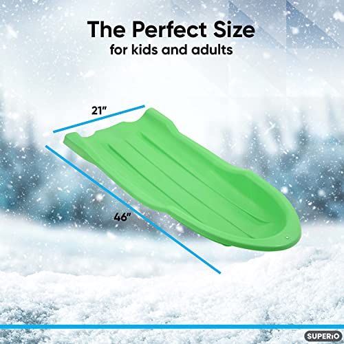 Image of Superio Toboggan Snow Sled for Kids and Adults, 46 inch Heavy Duty Plastic Open Back Slider with Handles and Hole for Pull Ropes- (Ropes Excluded) Kid and Adult Winter Fun