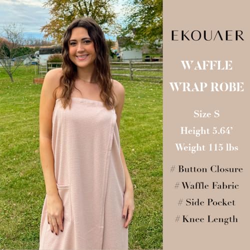 Image of Ekouaer Waffle Robes For Women Bath Wraps Lightweight Knee Length Soft Shower Robe with Pocket S-L
