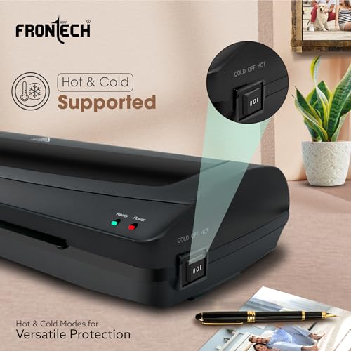 Image of FRONTECH A4 Laminator, Hot & Cold, 250mm /min, Bubble-Free, Portable for Office, School & Home, Supports 80 /125 Mic Pouches (LAM-0004 Black)
