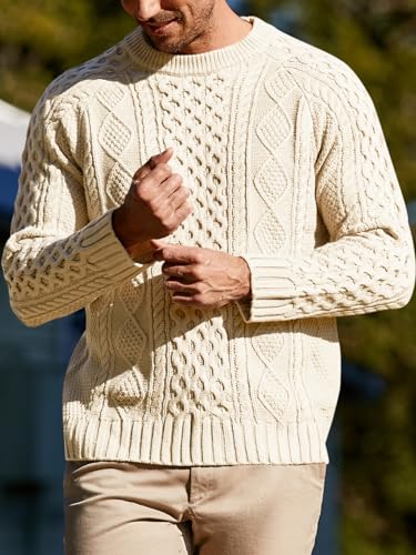 Runcati Mens Long Sleeve Cable Knit Pullover Sweater Fisherman Twist Patterned Crewneck Sweater4