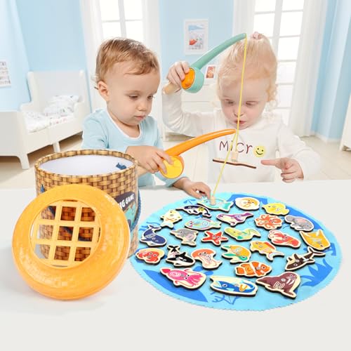 TOP BRIGHT Montessori Toddler Fishing Game - Kids Wooden Magnetic Fishing Toys Gifts for 3 Years Old Girls Boys, Fine Motor Skills for Toddler - Thumbnail 5