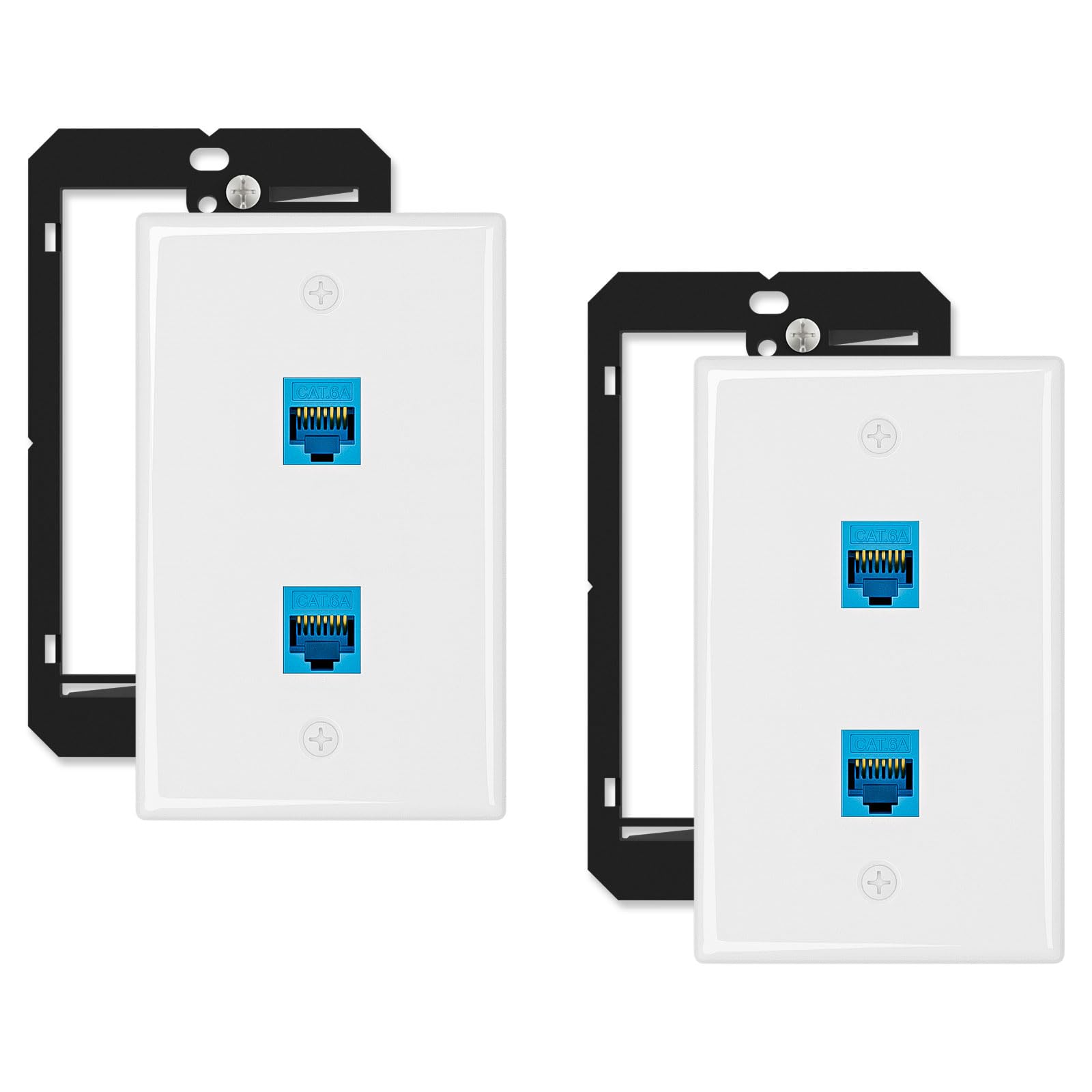 Iwillink 10Gbps Keystone Wall Plate 2 Port,2 Pack with 4 Pcs RJ45 Inline Coupler, Cat6a Ethernet Wall Jack Plate with Low Voltage Mounting Bracket - Ethernet Wall Plate Outlet