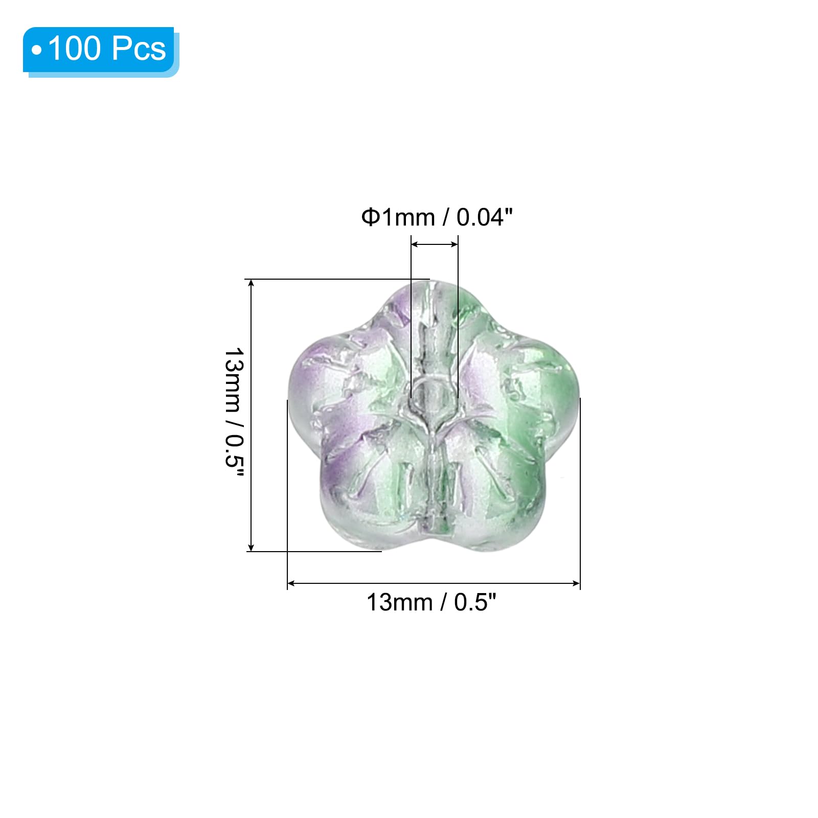 PATIKIL Random Glass Flower Beads, 100Pack Transparent Floral Hibiscus Beads for DIY Jewelry Making Bracelets Bulk Green/Purple - Image 2