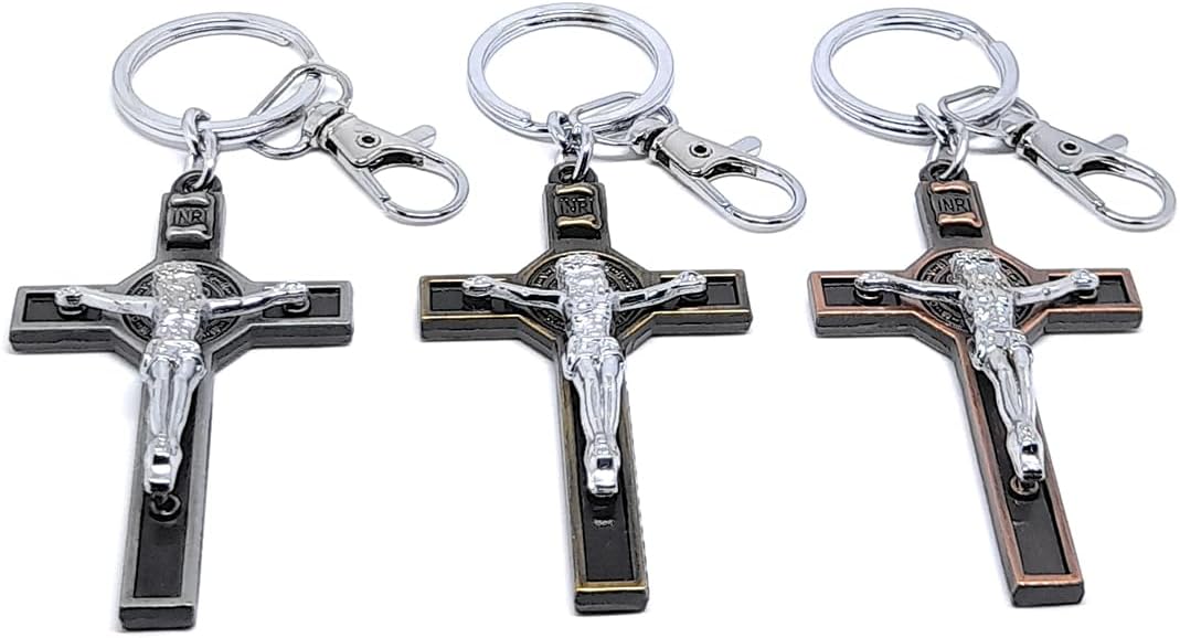 Aura Set Of 2 Holy Cross With Jesus Christ Metal Keychain Gift For Christmas Easter Good Friday Baptism Catholic Gift Keychain For Men Women Girls Boy Friends Husband Wife