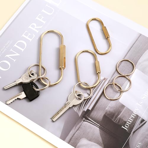 Image of Tucnoeu 3pcs Brass Screw Lock Keychains,with 6 Brass Key Ring,Ellipse Shape Universal Key Fob Holder for Handbags Man Women