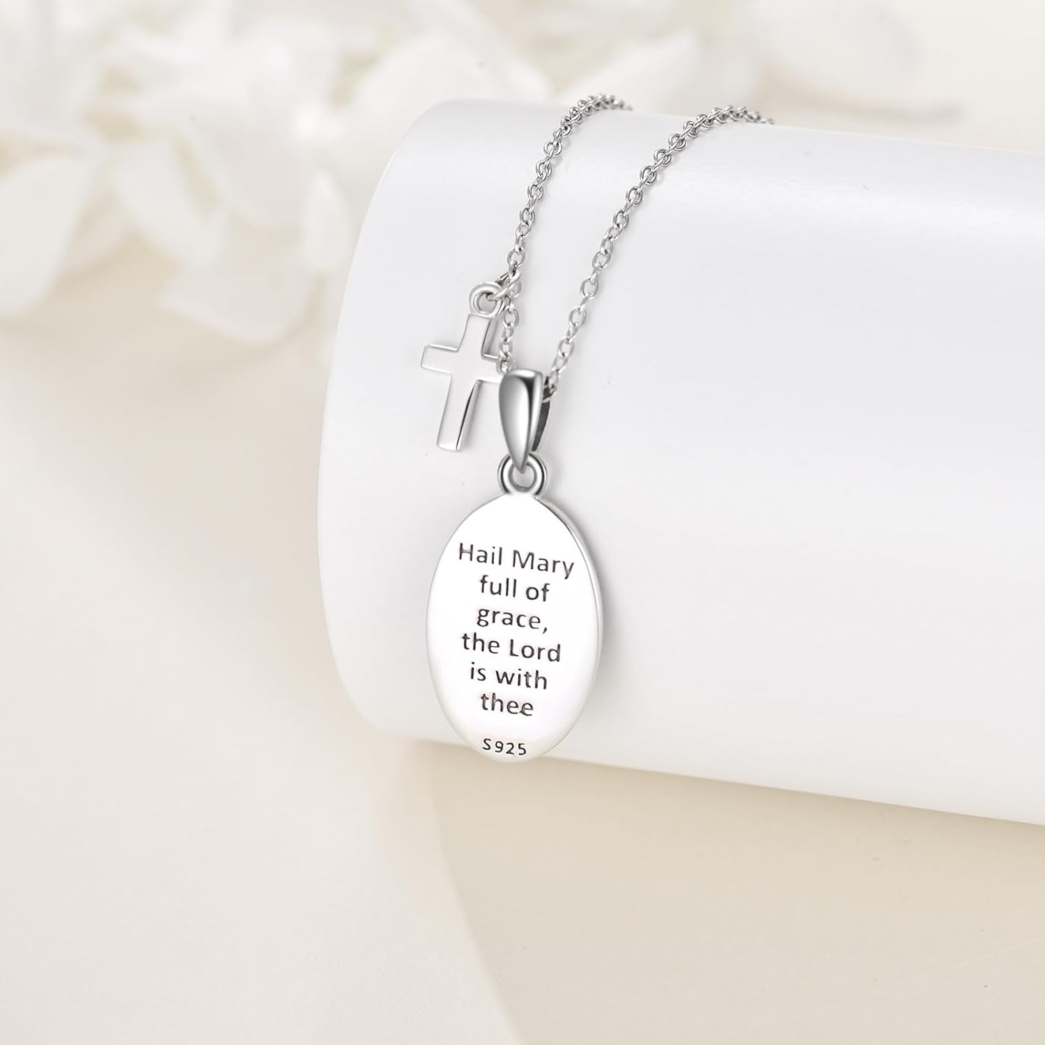 Virgin Mary Necklace Sterling Silver Cross Pendant Religious Mary Mother of God Jewelry Gifts for Women - Image 2