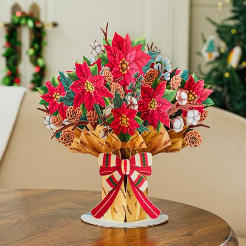 Paper Love Flower Bouquet Pop Up Christmas Card, HugePop Christmas Spirit, w/Detachable Paper Bouquet, Handcrafted Holiday Gift - 10"x14" Card by Paper Love - Image 5