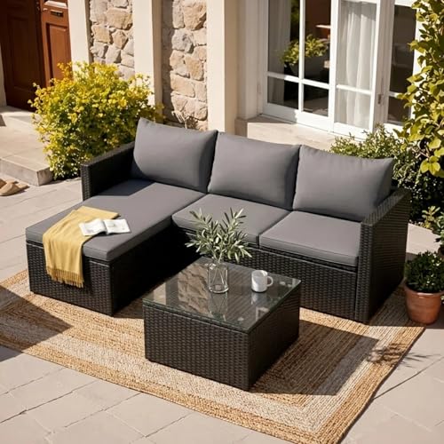 JAMFLY 3-Piece Wicker Patio Sectional Sofa Set
