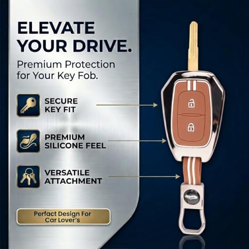 Image of Coll of Fest Premium Metal Silicone Brown Key Cover Compatible with Renault Kiger | Kwid | Duster 2016 | Triber 2 Button Smart Key Cover Metal and Silicon Protection Glow in the Dark