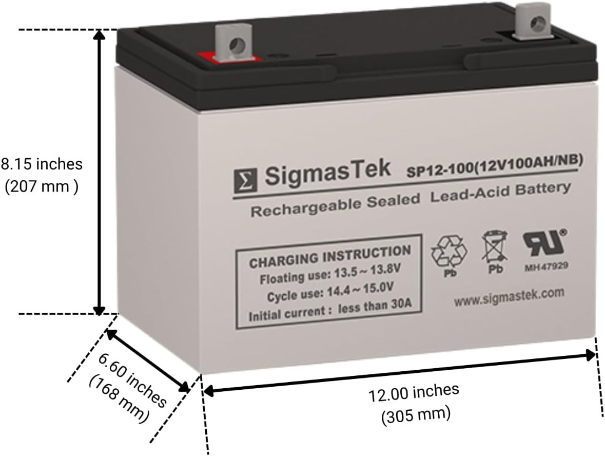 SigmasTek Universal Power UB121100 (D5751), UB121000 (45978), UB12900 (45826), BSB DC12-100, DB12-100, DB12-90 Compatible SLA AGM Battery, 12V 100Ah NB SP12-100 (NB)