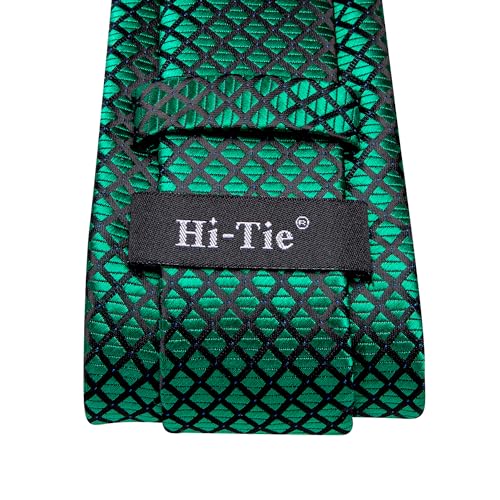 Image of Hi-Tie Mens Plaid Ties Classic Paisley Necktie with Handkerchief Cufflinks Set Business Stripe Tie