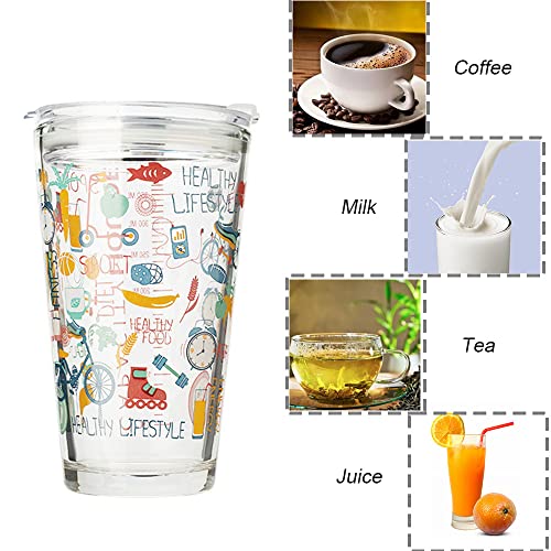 Vasos de Cristal, Tazas de Beber con Tapa, Vaso Leche con Tapa Niños, Transparente con Taza de Leche Resistente al Calor… - Imagen 4
