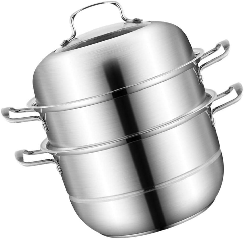 Marmite à vapeur à 3 niveaux 32cm en acier inoxydable pour wok de cuisine