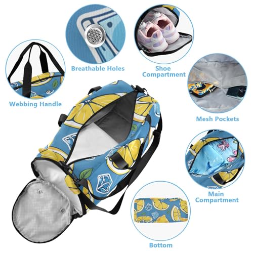 Duffle Bag Kids Gym Bag with Shoes Compartment & Wet Separation Overnight Travel Duffel Bag Lemon Ice Cubes for Girl Boy4