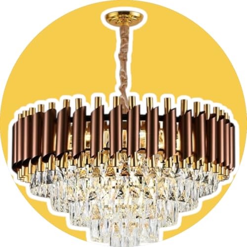 Image of Modern Ceiling Lamp 3-Tier Round Crystal Chandelier for Living Room | Modern Ceiling Light Jhumar for Hall for Home Decoration + 3 Color LED Light (Brown Gold, 600MM)