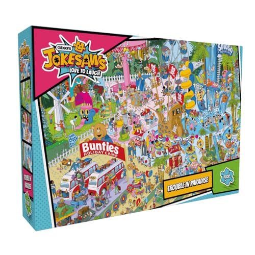 Gibsons Trouble in Paradise 1000 Piece Jigsaw Puzzle for Adults – Hilarious Holiday Park Humour Puzzle by Andy Tudor – Jokesaws Love to Laugh Collection – Made in the UK/EU