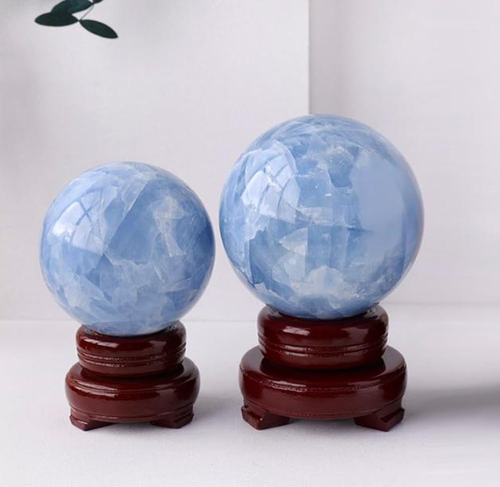 Blue Quartz Magic Sphere Celestite Crystal Ball Feng Shui Home Decor Divination Ornament Rare Crystal Ball for Decoration,8~9cm