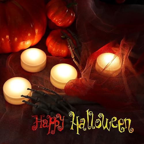 Image of 4 Pack Halloween LED Pumpkin Lights with Remote and Timer White Color Flickering Battery Operated Decor Jack-O-Lantern Flameless Electric Candles for Pumpkin Home Outdoor Decorations