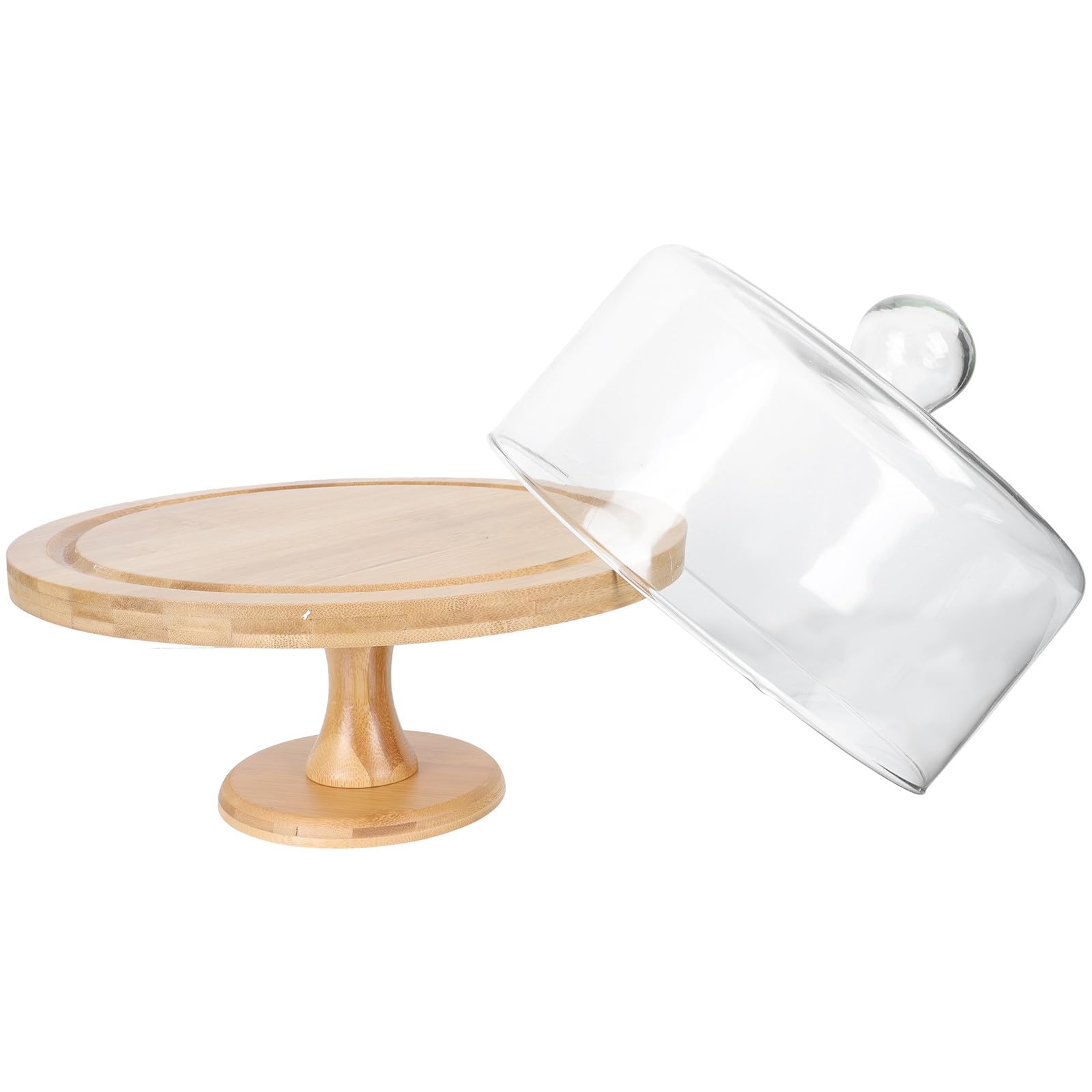 Gadpiparty Soporte para Pasteles Pequeño con Pie de Bambú, Bandeja de Postres de Madera con Tapa de Cristal Transparente, Estante para Exhibición y Almacenamiento de Tartas para Fiestas