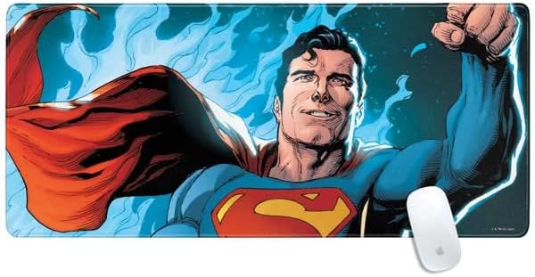 Skinit Large Gaming Mouse Pad - Officially Licensed Superman Heat Vision Design with Stitched Edges, Waterproof, Non-Slip Rubber Base, Desk Mat for Keyboard & Mouse, 31.5" x 11.8" inches
