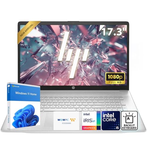 HP 17.3” FHD 1080P Laptop | Intel Core i5 Processor | 12GB DDR4 RAM | 1TB Storage + 500GB External | Backlit Keyboard with Numeric Keypad | Win11 | Large Screen for Multitasking, Work & Entertainment