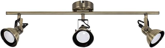 Modern 3 Way Adjustable Domed Heads Straight Bar Ceiling Spotlight in an Antique Brass Finish