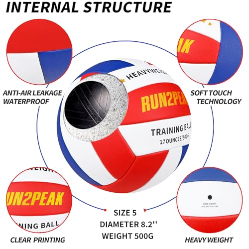 Image of RUN2PEAK Heavy Weight Volleyball Ball Official Size 5 Setter Training Volleyballs PU Practice Volley Balls for Indoor Rebounder Equipment Setters Weighted Volleyball Setting Trainer