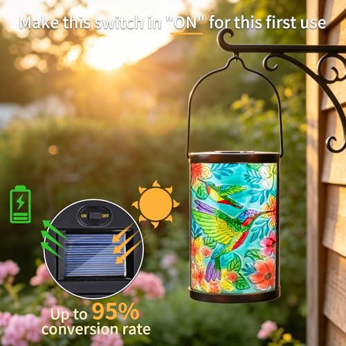 MUMTOP Hummingbird Solar Lantern, Hanging Glass Outdoor Garden Light by MUMTOP - Used condition - Image 5