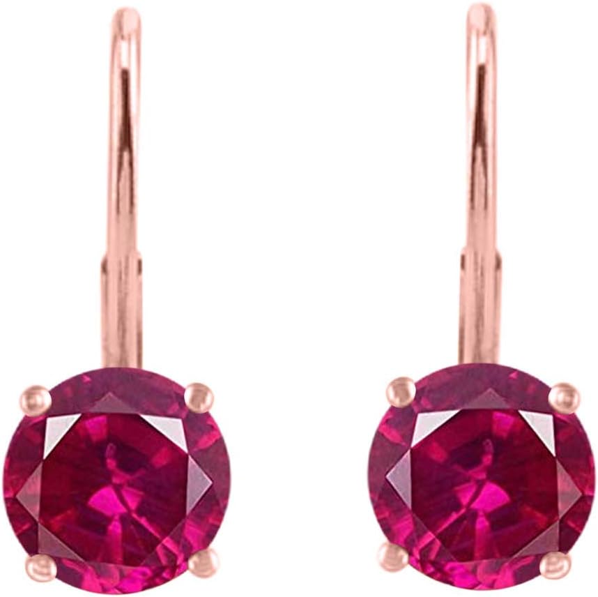 MauliJewels Earrings for Women 3.5 Carat 8MM Round Gemstone Leverback Earrings Carat 14K Rose Gold 4-prong