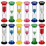 Sanduhren Set, Sanduhr 10 Minuten, 2 Minuten und 3 Minuten, 12 Stück 6 Farben Sanduhren, Präzise Zeitmessung für Verschiedene Aktivitäten, Kompaktes Design 8,7 x 2,5 cm