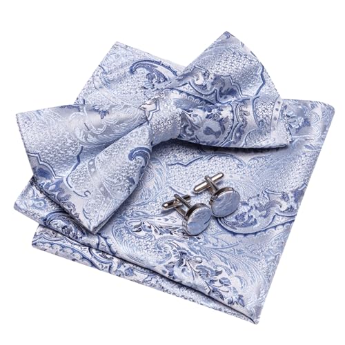 Image of YOHOWA Paisley Striped Men Bow Tie Pre-Tied Formal Adjustable Colorful Bowties Handkerchief Cufflinks Set Wedding Party